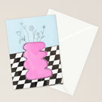 Pink Wavy Vase with Checkerboard Pattern Stationery Card Gallery Image 2