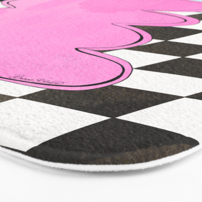 Pink Wavy Vase with Checkerboard Pattern Bath Mat Gallery Image 3