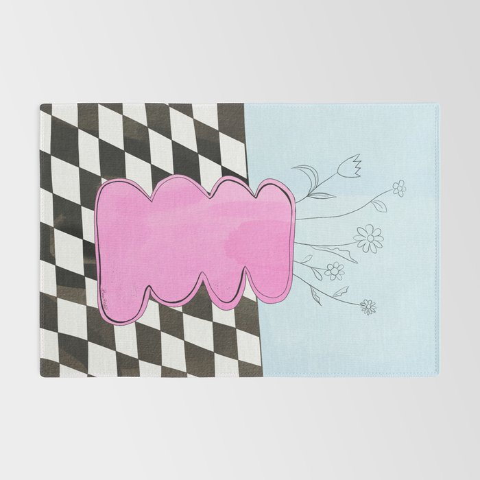 Pink Wavy Vase with Checkerboard Pattern Rug Gallery Image 2
