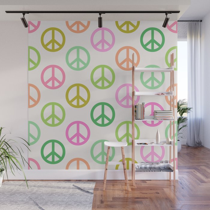 Peace Symbol - Pink & Green Wall Mural Gallery Image 1