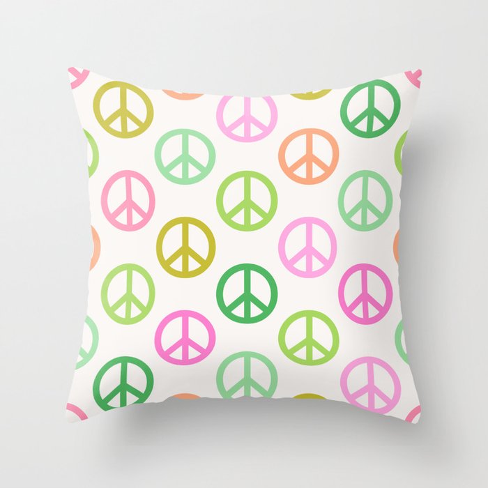 Peace Symbol - Pink & Green Throw Pillow Gallery Image 1