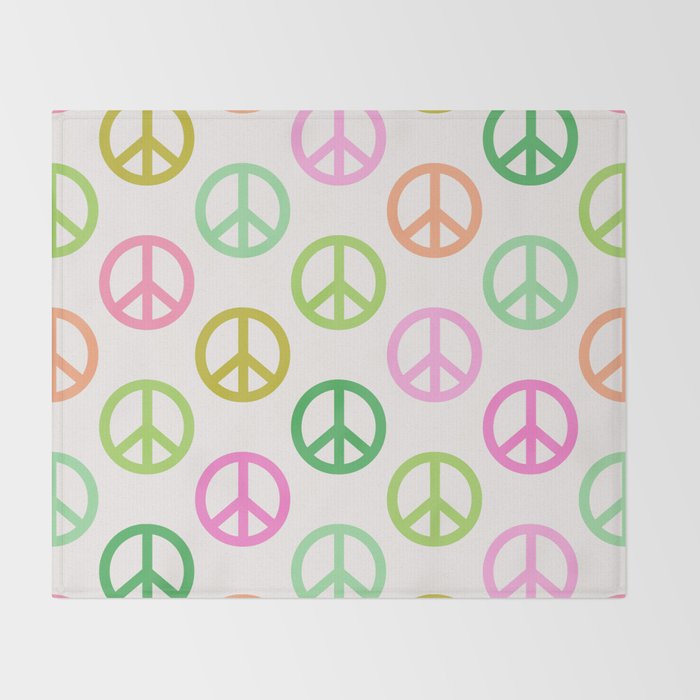 Peace Symbol - Pink & Green Throw Blanket Gallery Image 2
