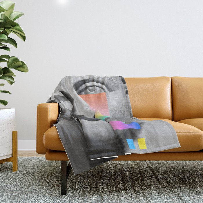 Sculpture of a Man With Shifting Patterns 1 Throw Blanket Gallery Image 1