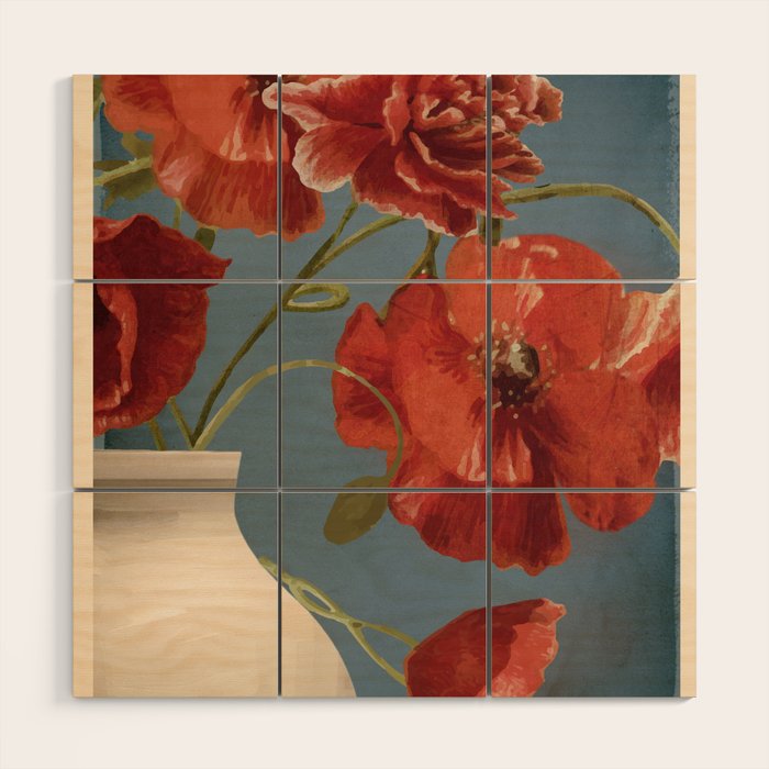 Poppies in Vase 1 Wood Wall Art Gallery Image 1