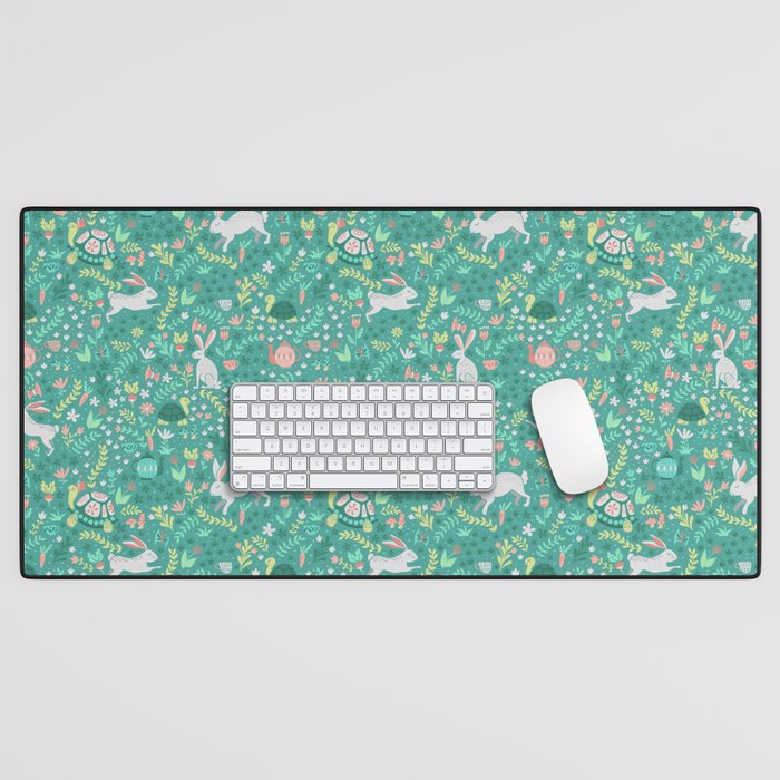 Spring Pattern of Bunnies with Turtles Desk Mat Gallery Image 1