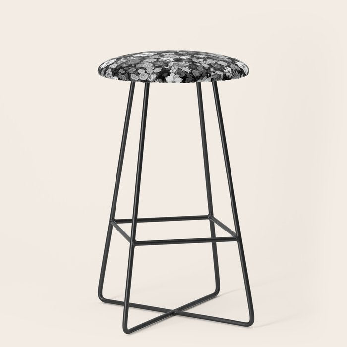 Black and White Floral Pattern Stool Gallery Image 1