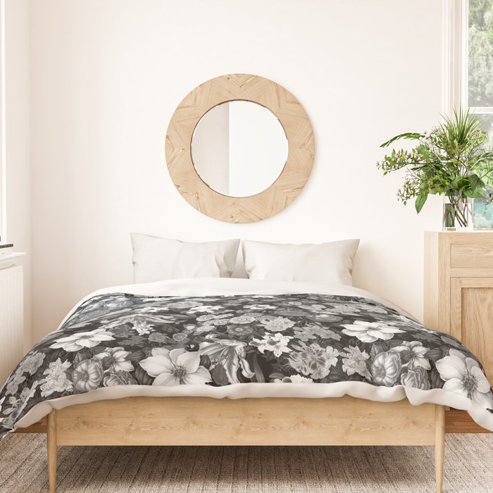 Black and White Floral Pattern Duvet Cover Gallery Image 3