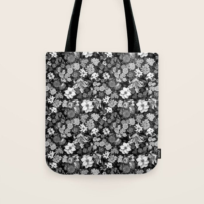 Black and White Floral Pattern Tote Bag Gallery Image 1