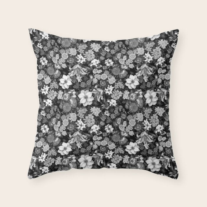 Black and White Floral Pattern Throw Pillow Gallery Image 6