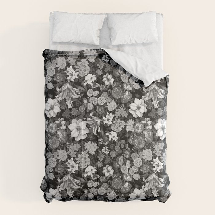 Black and White Floral Pattern Comforter Gallery Image 1