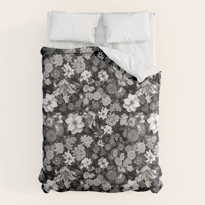 Black and White Floral Pattern Duvet Cover Gallery Image 6