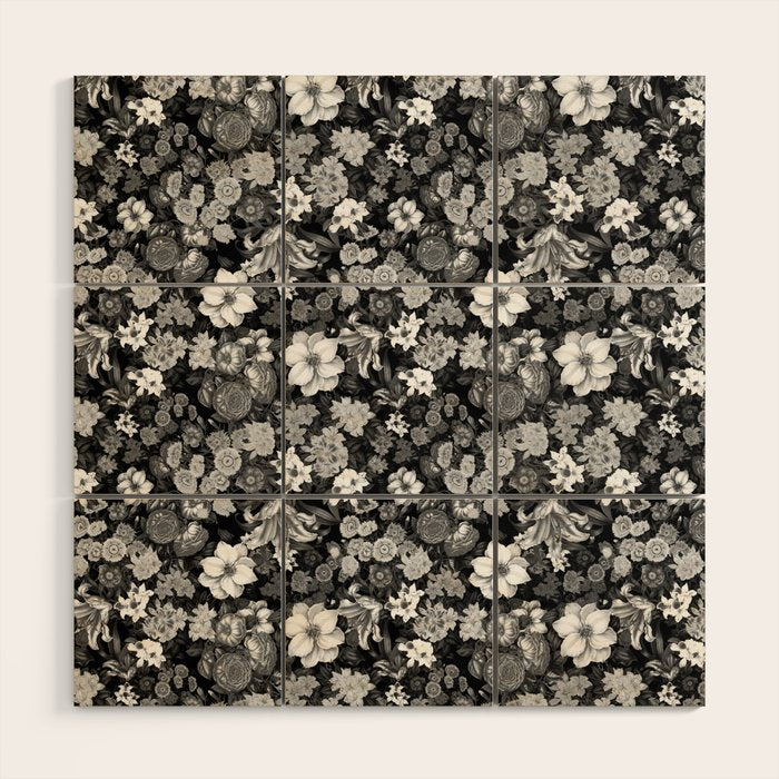 Black and White Floral Pattern Wood Wall Art Gallery Image 1