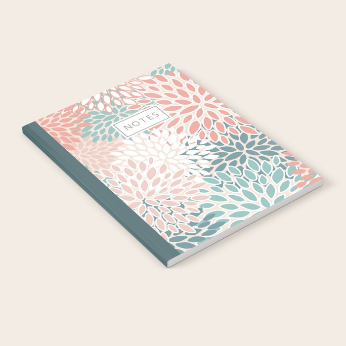 Festive, Floral Prints, Teal, Peach, Coral Notebook Gallery Image 2