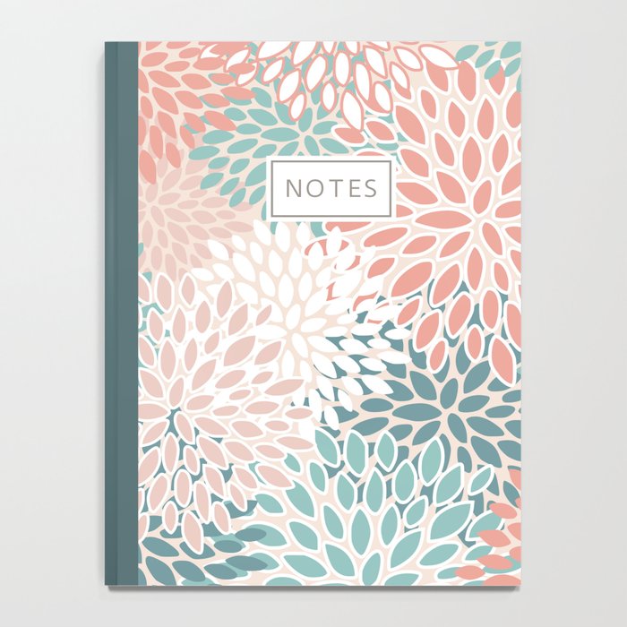Festive, Floral Prints, Teal, Peach, Coral Notebook Gallery Image 4
