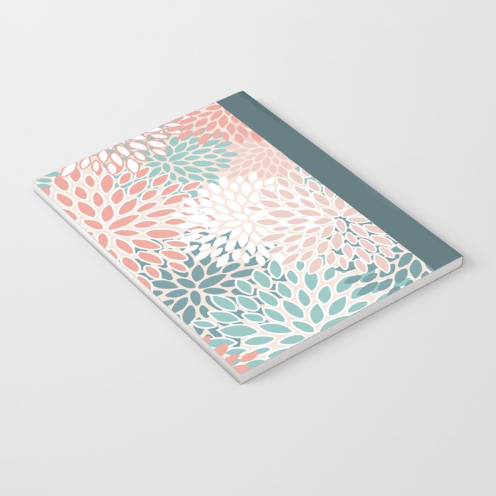 Festive, Floral Prints, Teal, Peach, Coral Notebook Gallery Image 3