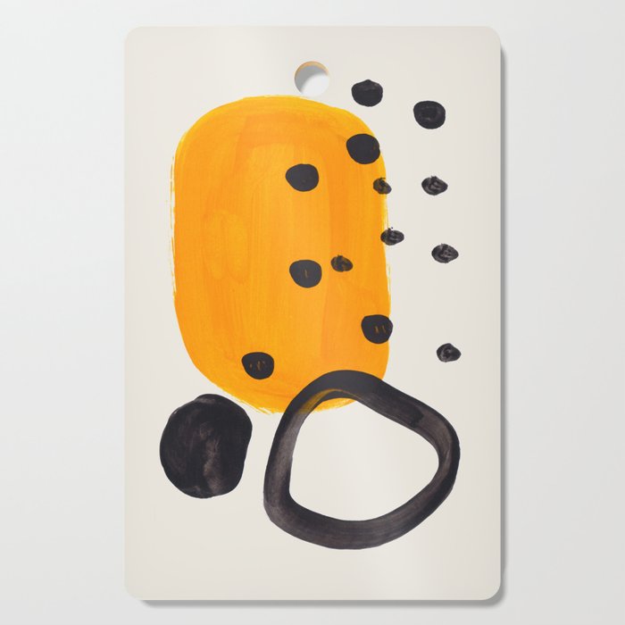 Unique Abstract Unique Mid century Modern Yellow Mustard Black Ring Dots Cutting Board Gallery Image 1