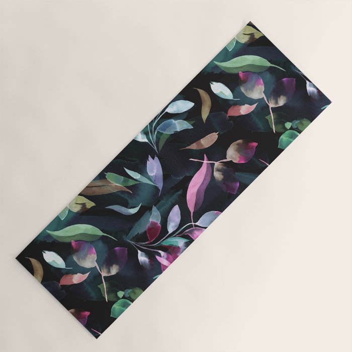 Midnight garden foliage Watercolor Leaves Dark Romantic botanical Jewel tones Yoga Mat Gallery Image 1