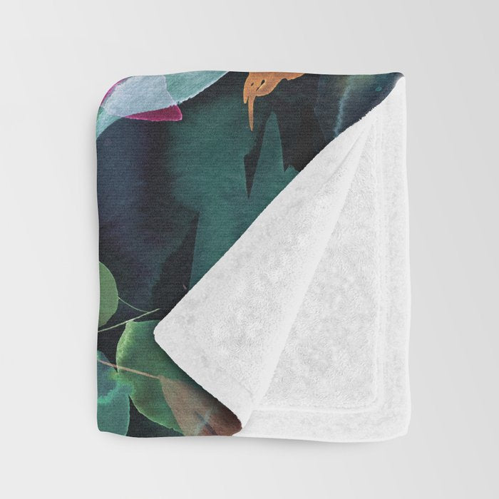 Midnight garden foliage Watercolor Leaves Dark Romantic botanical Jewel tones Throw Blanket Gallery Image 3
