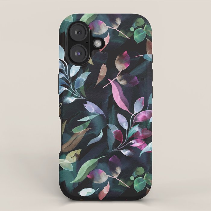 Midnight garden foliage Watercolor Leaves Dark Romantic botanical Jewel tones iPhone Case Gallery Image 1