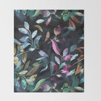 Midnight garden foliage Watercolor Leaves Dark Romantic botanical Jewel tones Throw Blanket Gallery Image 2