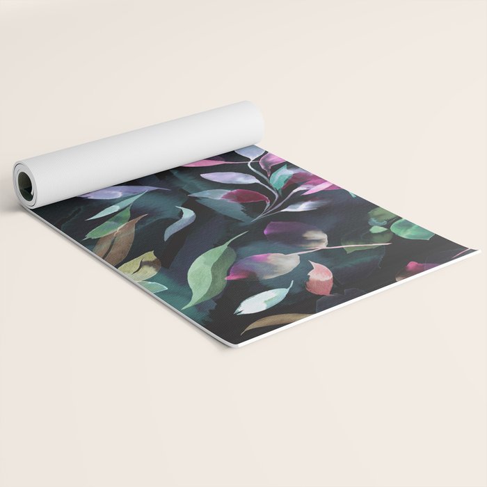 Midnight garden foliage Watercolor Leaves Dark Romantic botanical Jewel tones Yoga Mat Gallery Image 2