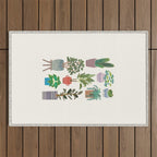 Art print of love for plants on a Ivory background Outdoor Rug Gallery Image 1