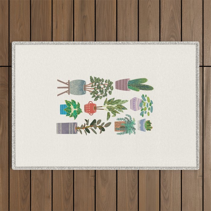 Art print of love for plants on a Ivory background Outdoor Rug Gallery Image 1