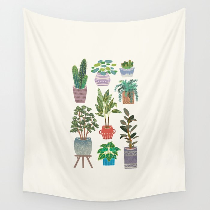 Art print of love for plants on a Ivory background Wall Tapestry Gallery Image 4