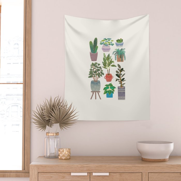 Art print of love for plants on a Ivory background Wall Tapestry Gallery Image 2