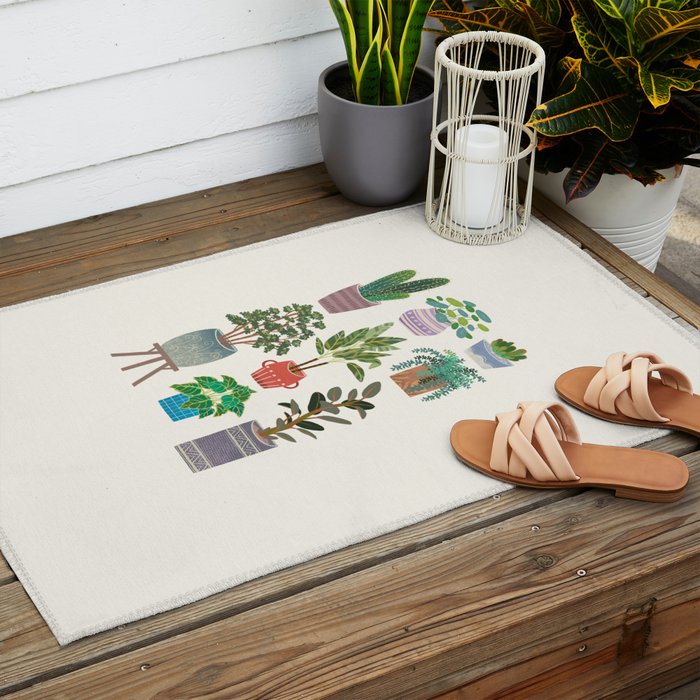 Art print of love for plants on a Ivory background Outdoor Rug Gallery Image 2