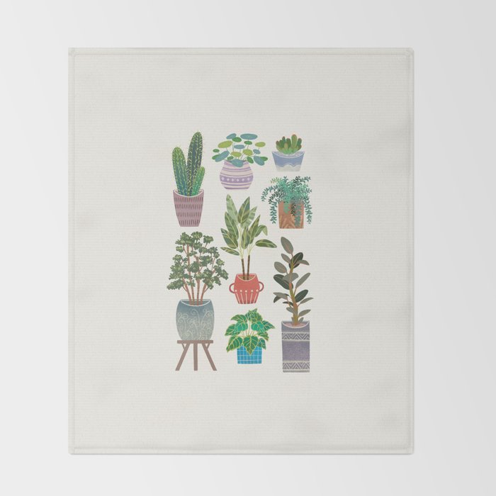 Art print of love for plants on a Ivory background Throw Blanket Gallery Image 2