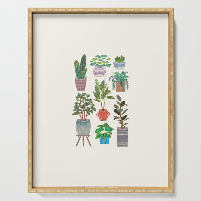 Art print of love for plants on a Ivory background Serving Tray Gallery Image 1