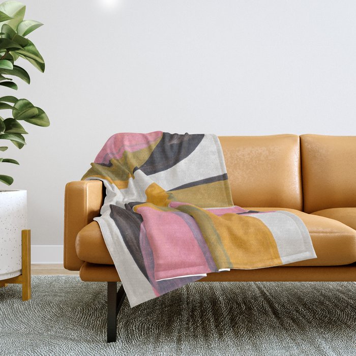Hills Mid Century Modern Minimalist Fun Colorful Abstract Shapes Pink Yellow Black by Ejaaz Haniff Throw Blanket Gallery Image 1