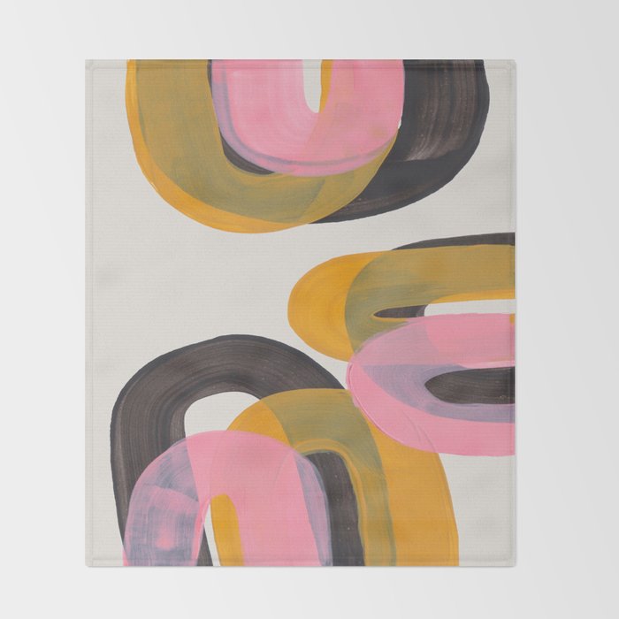 Hills Mid Century Modern Minimalist Fun Colorful Abstract Shapes Pink Yellow Black by Ejaaz Haniff Throw Blanket Gallery Image 2