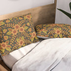 Orange, Peach, Olive Green & Dark Gray Floral Pattern Pillow Sham Gallery Image 2