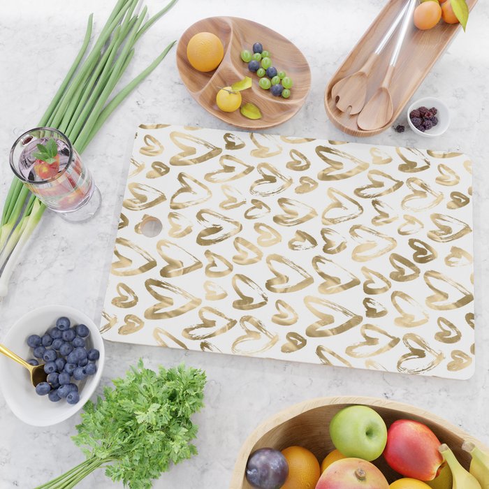 Gold Love Hearts Pattern on White Cutting Board Gallery Image 2