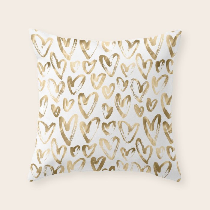Gold Love Hearts Pattern on White Throw Pillow Gallery Image 6