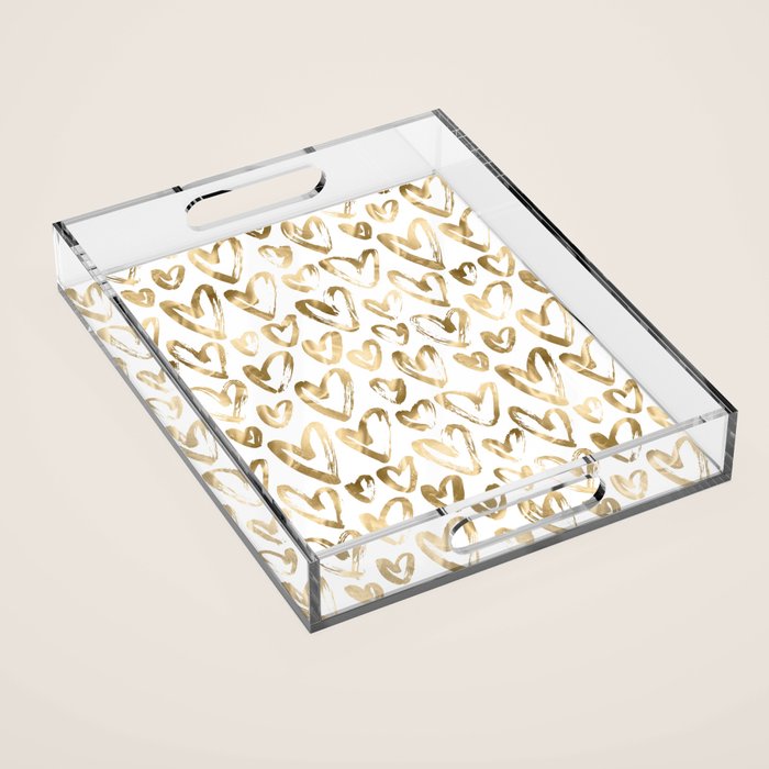 Gold Love Hearts Pattern on White Acrylic Tray Gallery Image 1