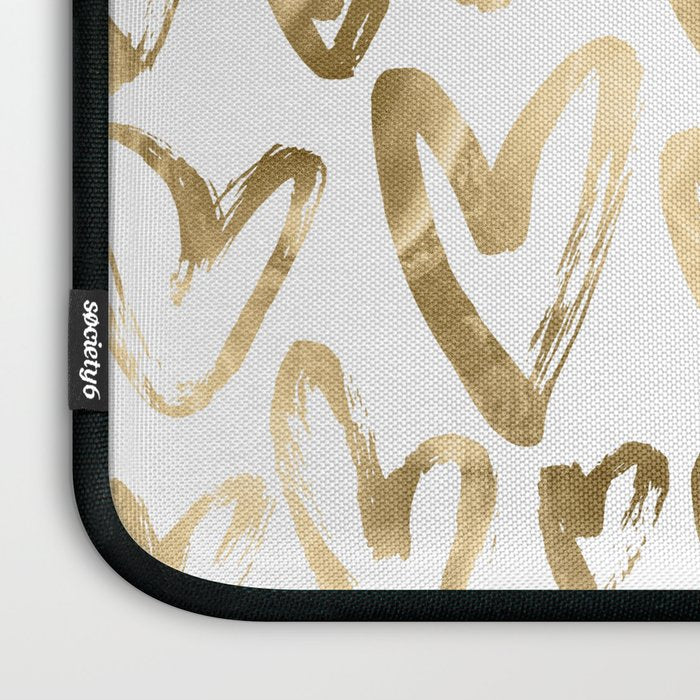 Gold Love Hearts Pattern on White Laptop Sleeve Gallery Image 3