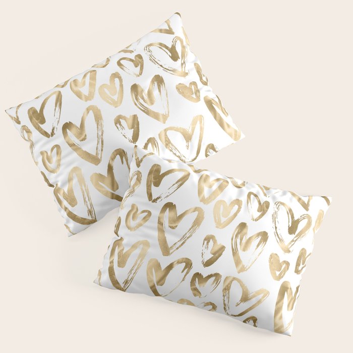 Gold Love Hearts Pattern on White Pillow Sham Gallery Image 3