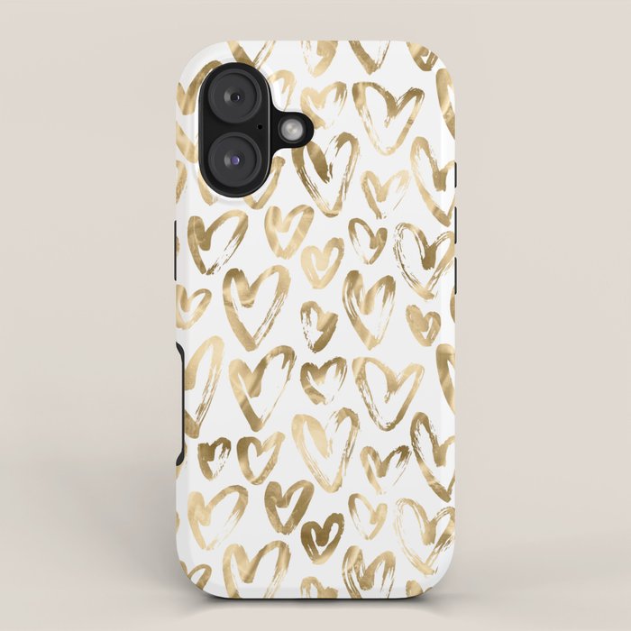Gold Love Hearts Pattern on White iPhone Case Gallery Image 1