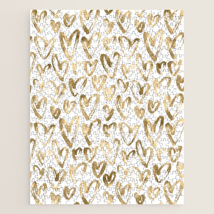 Gold Love Hearts Pattern on White Jigsaw Puzzle Gallery Image 1