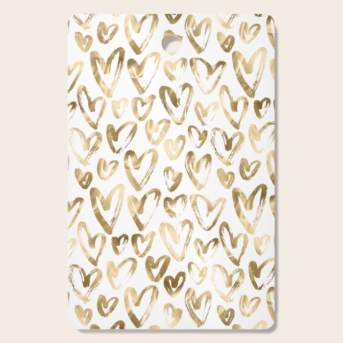 Gold Love Hearts Pattern on White Cutting Board Gallery Image 1