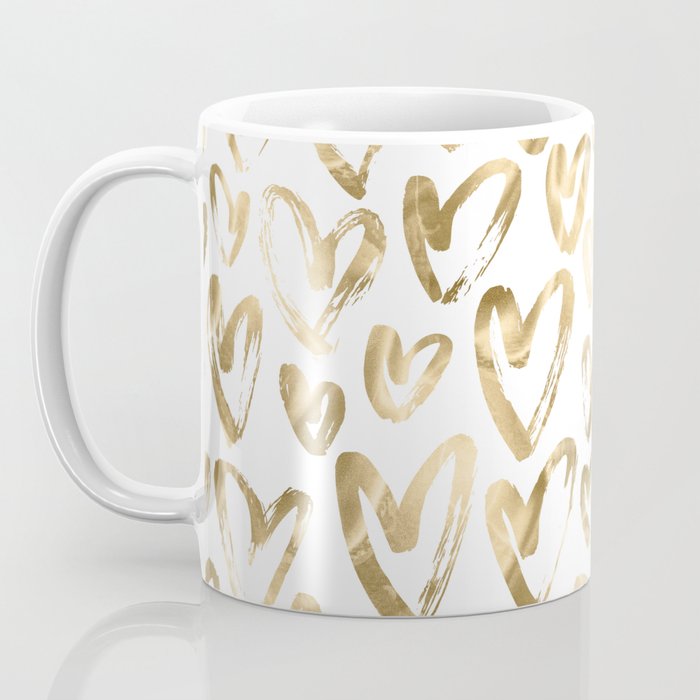 Gold Love Hearts Pattern on White Coffee Mug Gallery Image 3