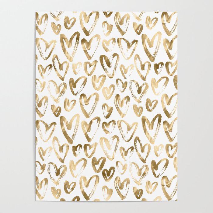 Gold Love Hearts Pattern on White Poster Gallery Image 4