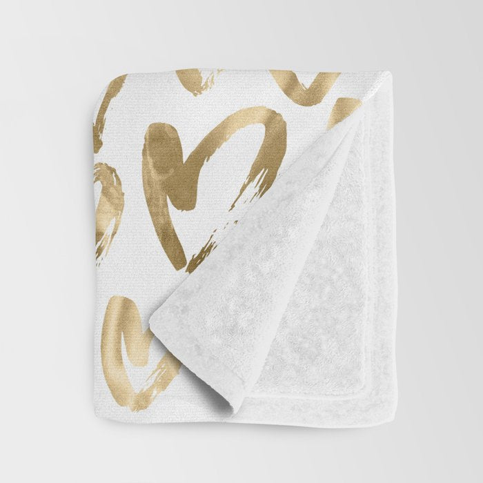 Gold Love Hearts Pattern on White Throw Blanket Gallery Image 3