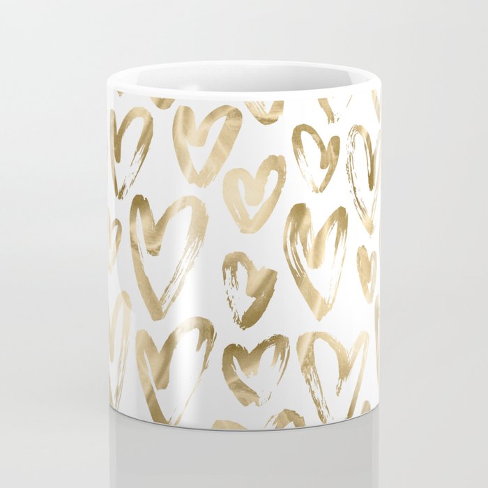 Gold Love Hearts Pattern on White Coffee Mug Gallery Image 4