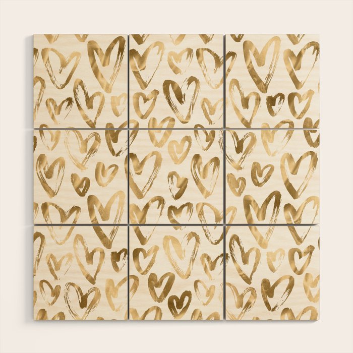Gold Love Hearts Pattern on White Wood Wall Art Gallery Image 1