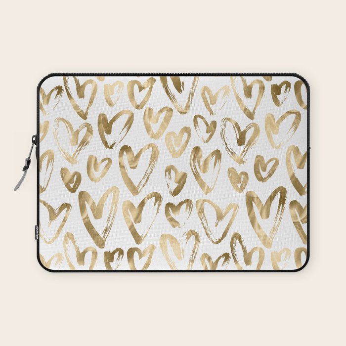 Gold Love Hearts Pattern on White Laptop Sleeve Gallery Image 1