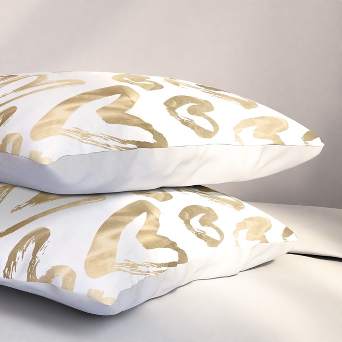 Gold Love Hearts Pattern on White Pillow Sham Gallery Image 3
